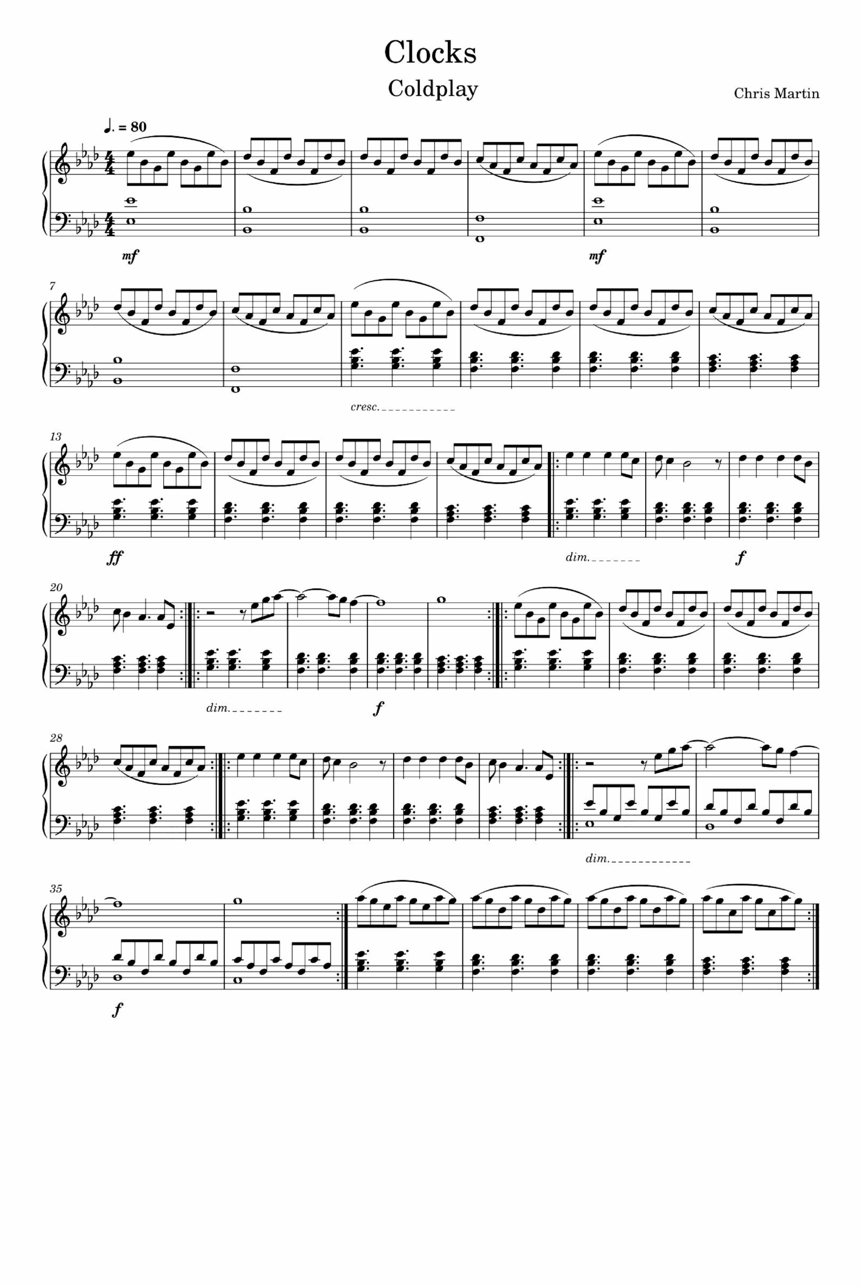 Clocks arr Coldplay By Coldplay Sheet Music For Piano Solo At Sheet Music Direct