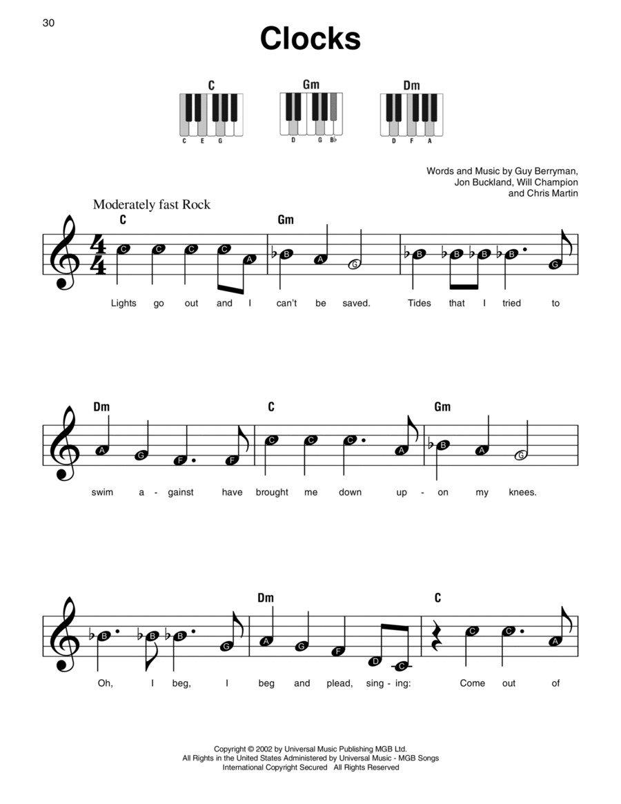 Clocks By Coldplay Easy Piano Digital Sheet Music Sheet Music Plus