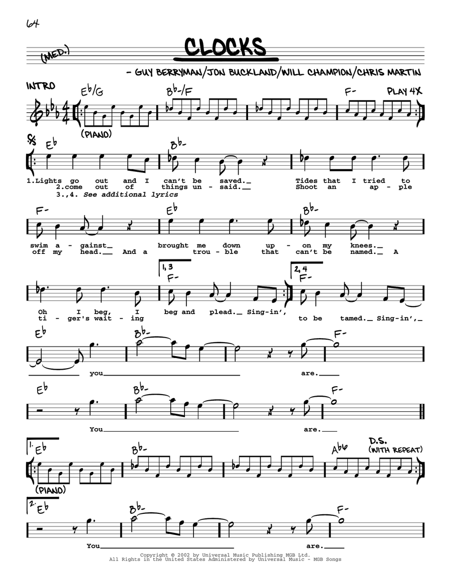 Clocks By Coldplay Piano Voice Digital Sheet Music Sheet Music Plus