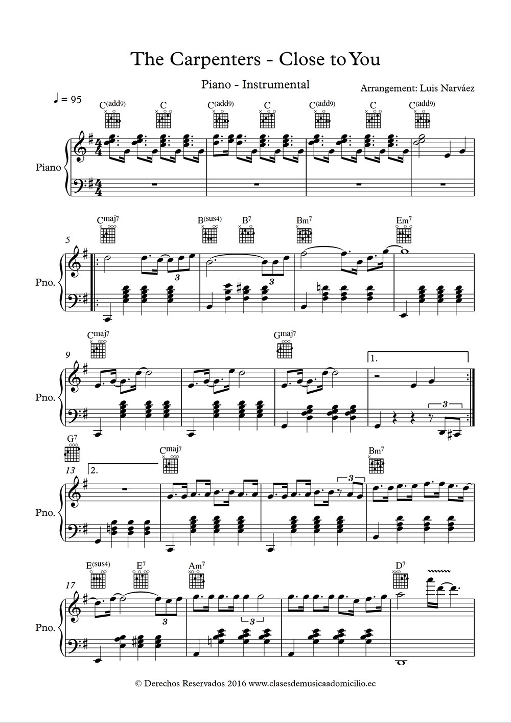 carpenters close to you piano sheet music carpenters close to you piano sheet music