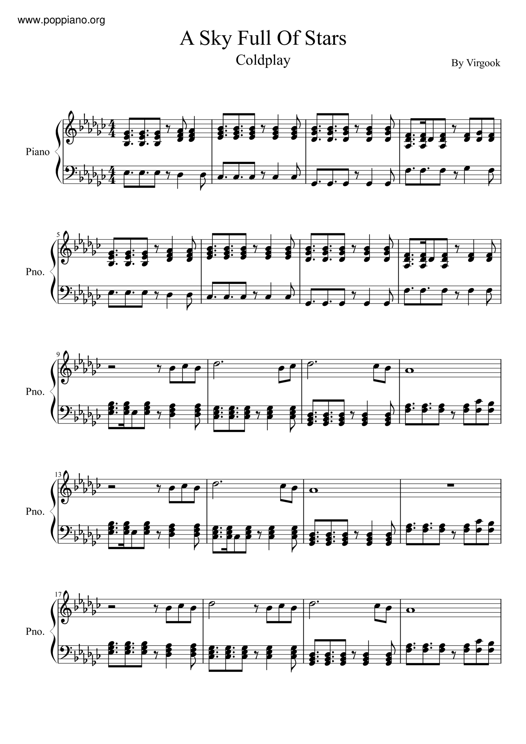  Coldplay A Sky Full Of Stars Sheet Music Pdf Free Score Download 