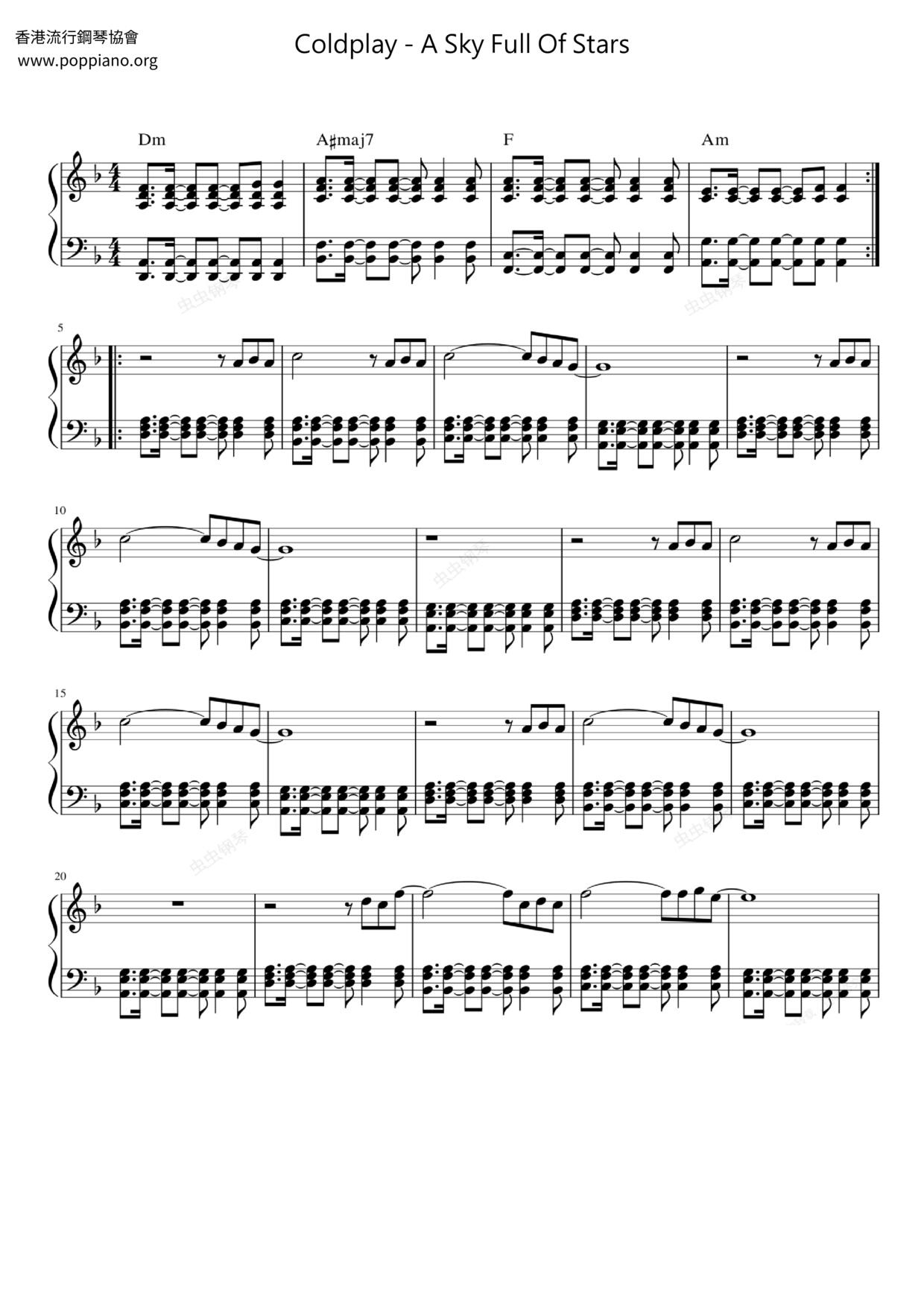  Coldplay A Sky Full Of Stars Sheet Music Pdf Free Score Download 