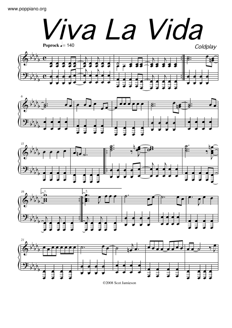  Coldplay Viva La Vida Sheet Music Pdf Free Score Download 