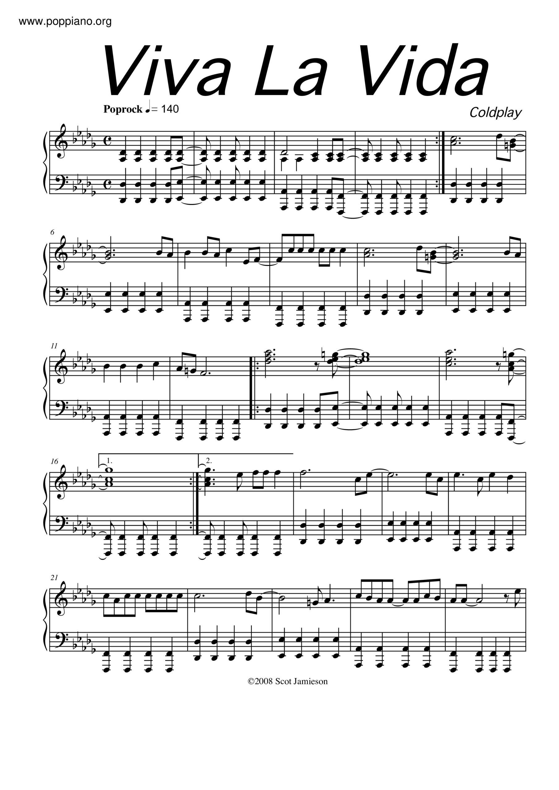  Coldplay Viva La Vida Sheet Music Pdf Free Score Download 