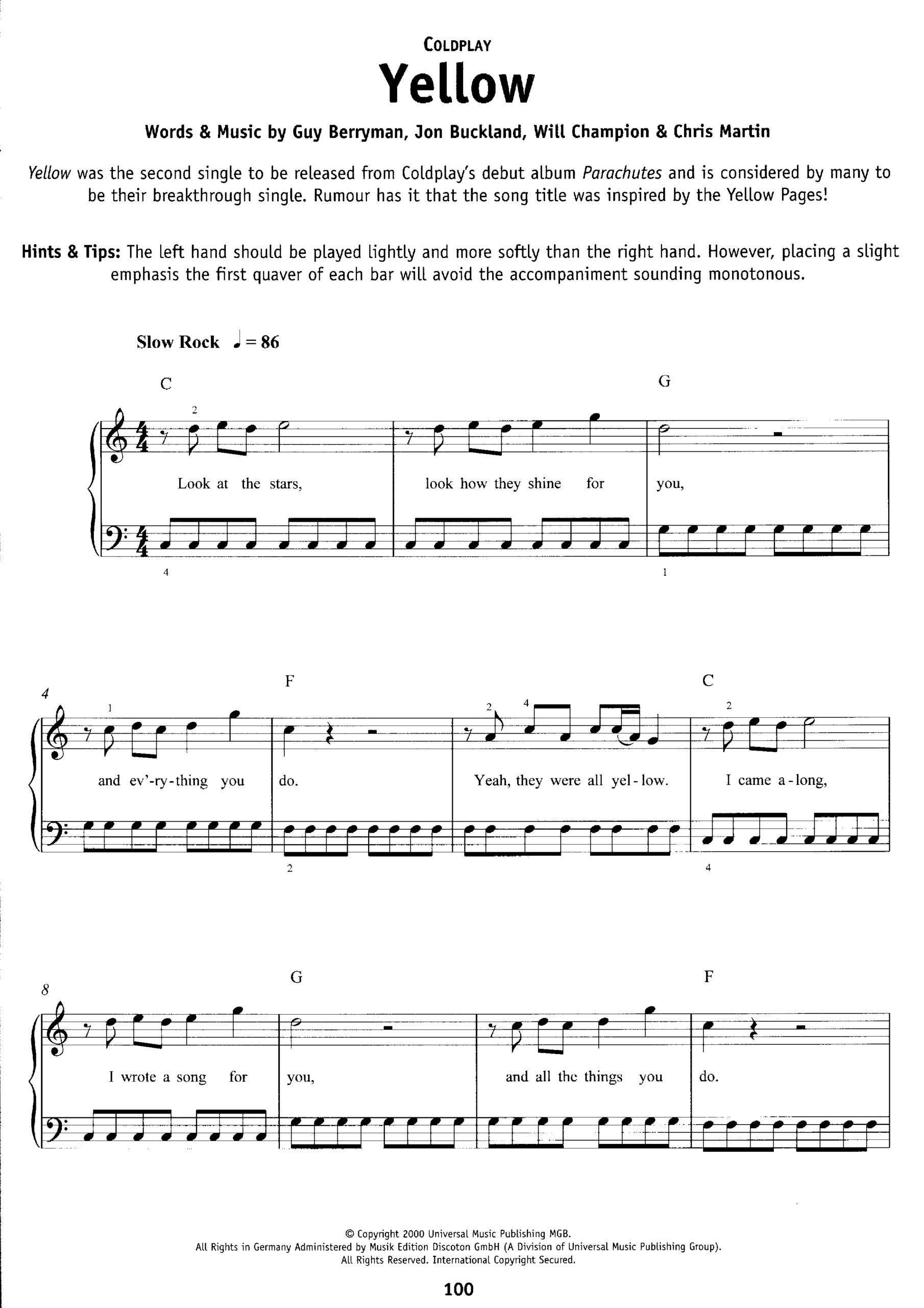  Coldplay Yellow Sheet Music Pdf Free Score Download 