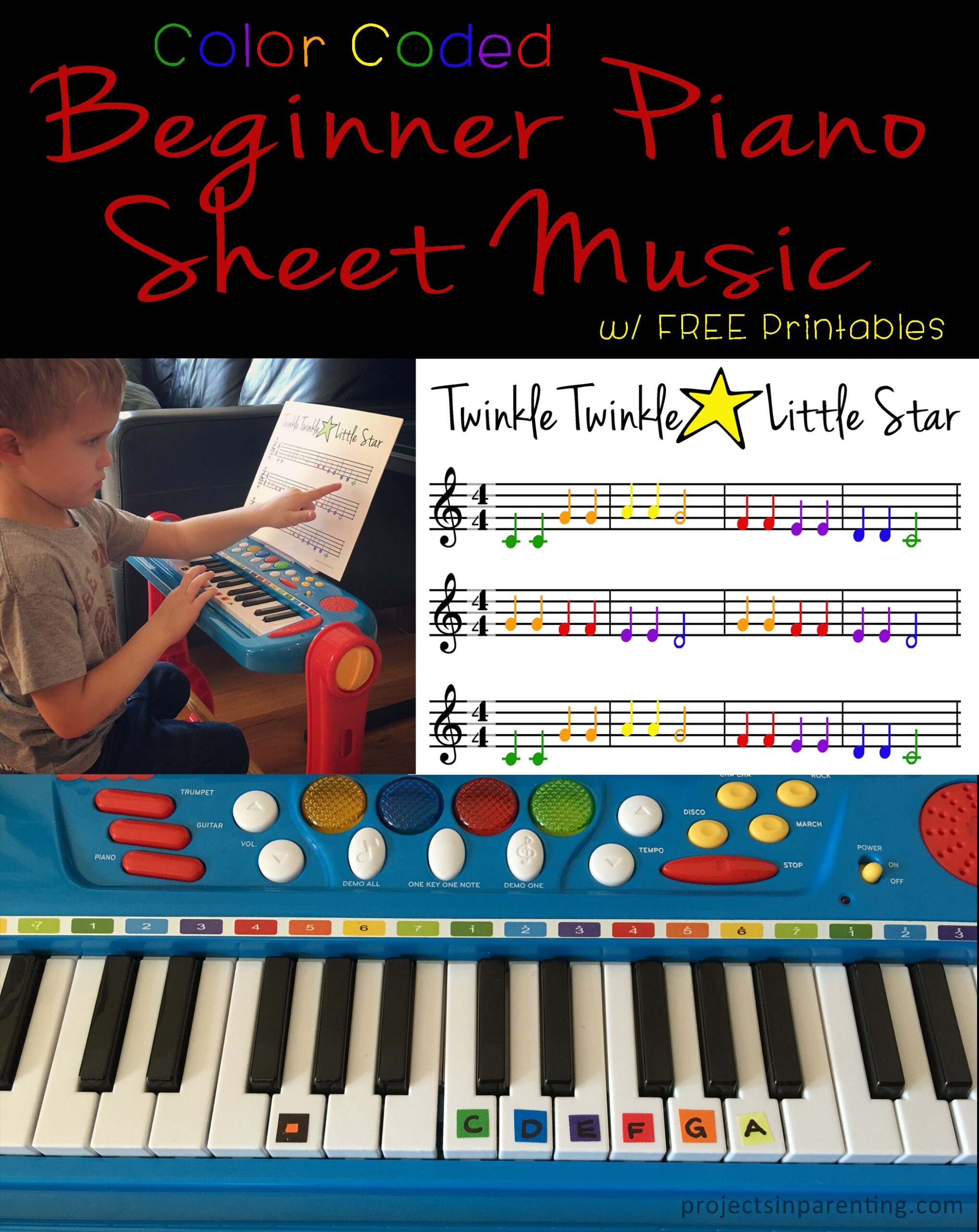 Color Coded Beginner Piano Sheet Music Projects In Parenting