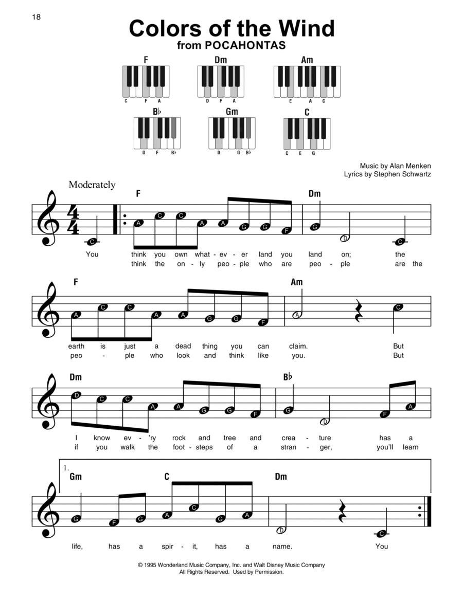 Colors Of The Wind from Pocahontas By Vanessa Williams Easy Piano Digital Sheet Music Sheet Music Plus Colors Of The Wind from Pocahontas By Vanessa Williams Easy Piano Digital Sheet Music Sheet Music Plus