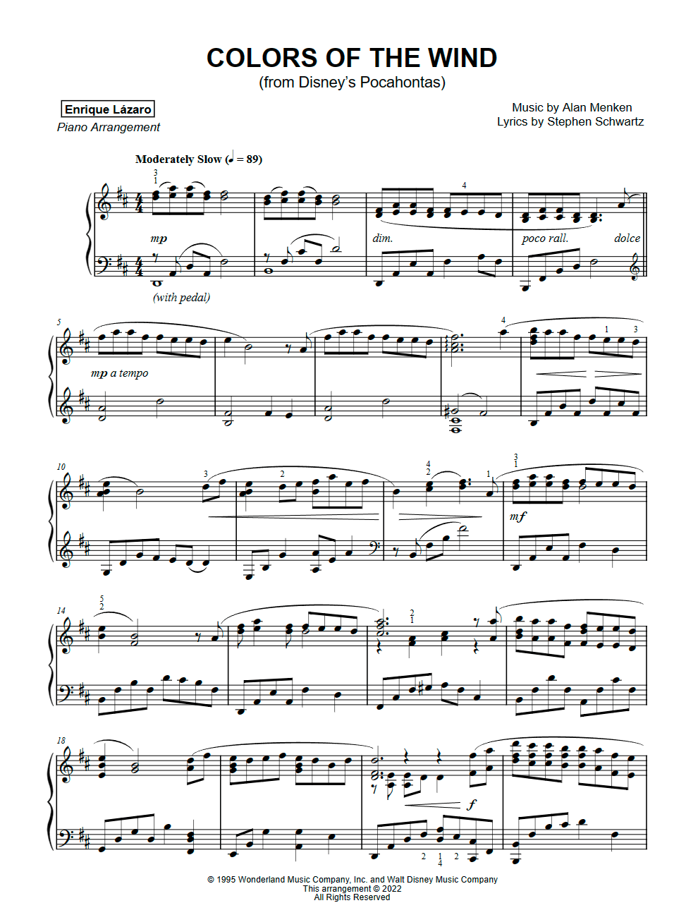 Colors Of The Wind From Pocahontas Piano Sheet Music Enrique L zaro Pianist Arranger Official Website Colors Of The Wind From Pocahontas Piano Sheet Music Enrique L zaro Pianist Arranger Official Website