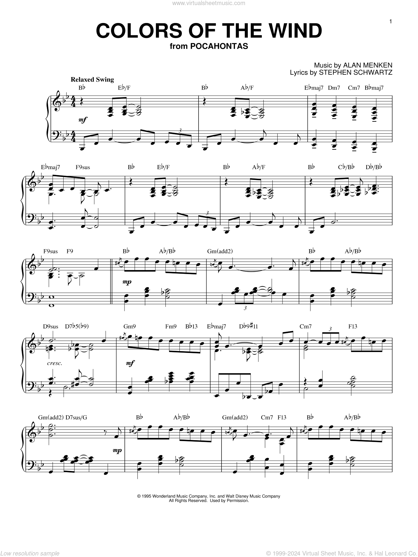 Colors Of The Wind Jazz Version from Pocahontas Sheet Music For Piano Solo Colors Of The Wind Jazz Version from Pocahontas Sheet Music For Piano Solo