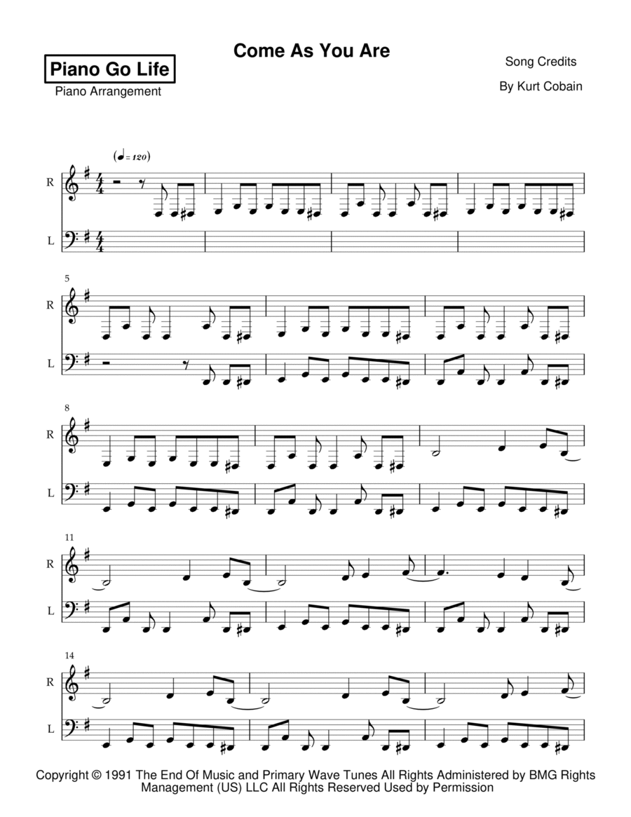 Come As You Are By Nirvana Piano Solo Digital Sheet Music Sheet Music Plus Come As You Are By Nirvana Piano Solo Digital Sheet Music Sheet Music Plus