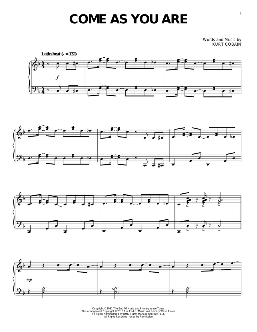 Come As You Are Jazz Version By Nirvana Piano Solo Digital Sheet Music Sheet Music Plus Come As You Are Jazz Version By Nirvana Piano Solo Digital Sheet Music Sheet Music Plus