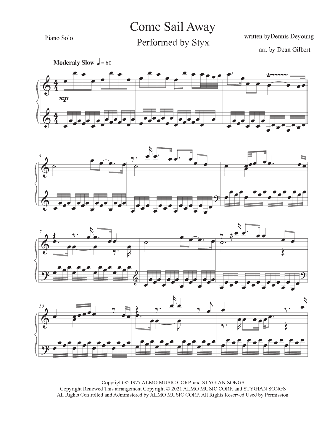 Come Sail Away arr Dean Gilbert By Styx Sheet Music For Piano Solo At Sheet Music Direct