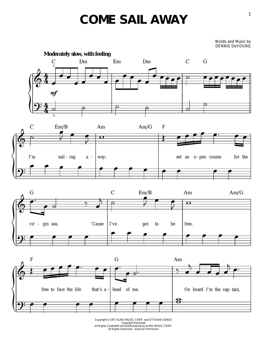 come sail away piano sheet music