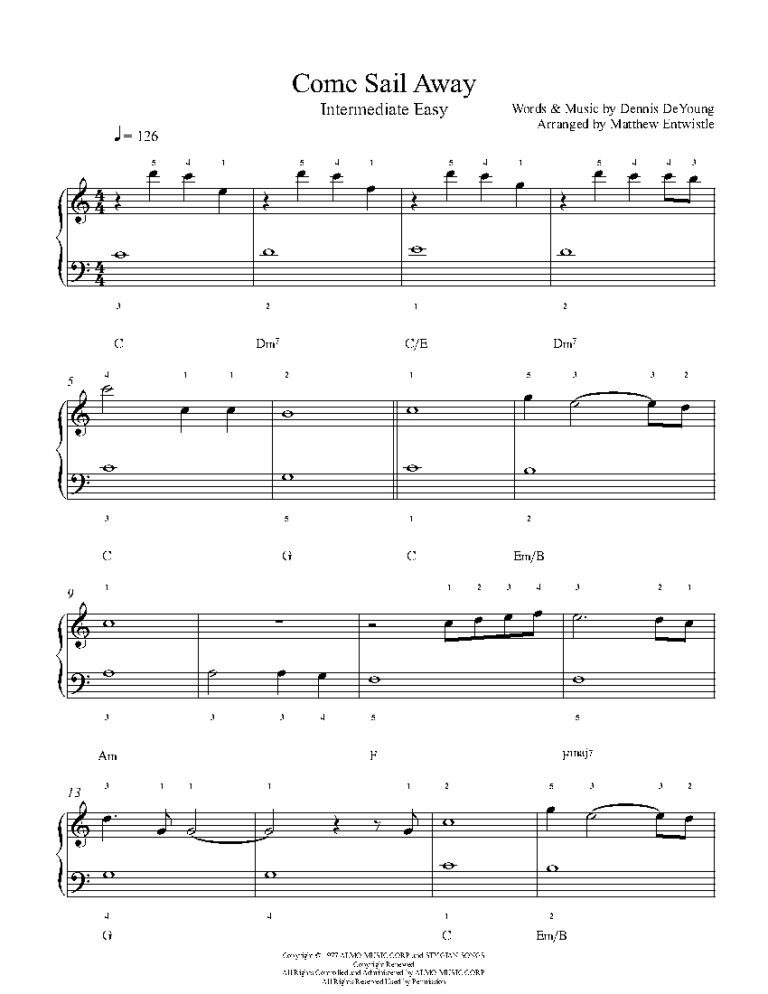 Come Sail Away By Styx Sheet Music Lesson Intermediate Level