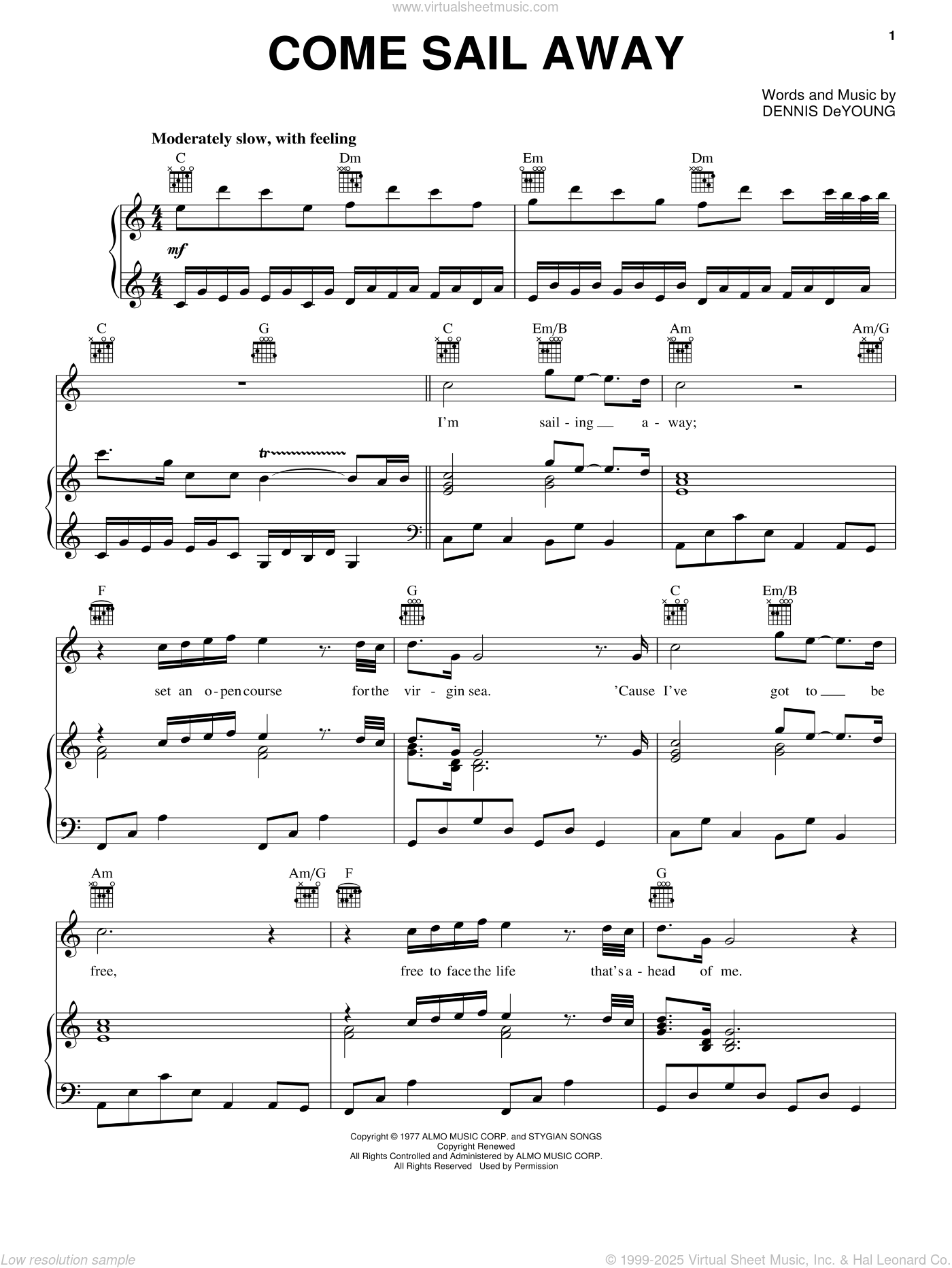 Come Sail Away Sheet Music For Voice Piano Or Guitar PDF 