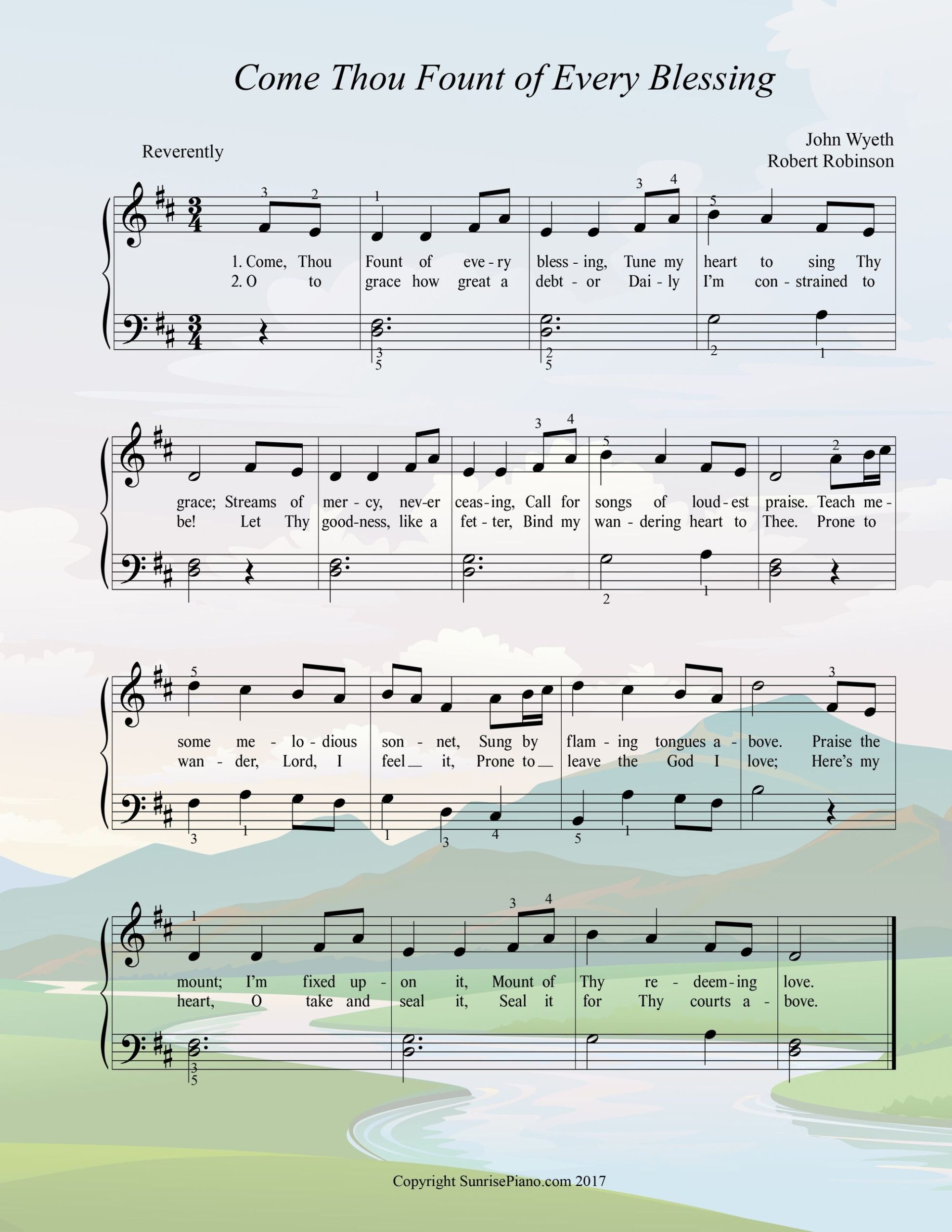 Come Thou Fount Of Every Blessing Simplified Intermediate Piano Sheet Music