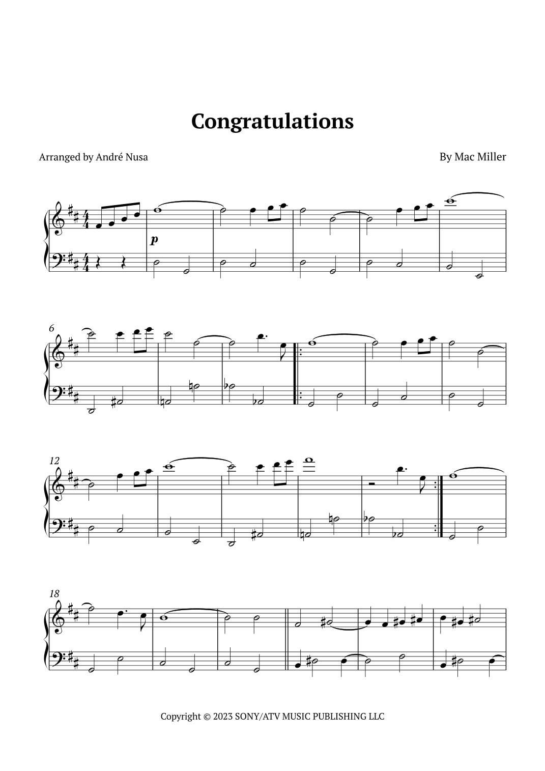 Congratulations arr Andr Nusa By Mac Miller Sheet Music For Easy Piano At Sheet Music Direct