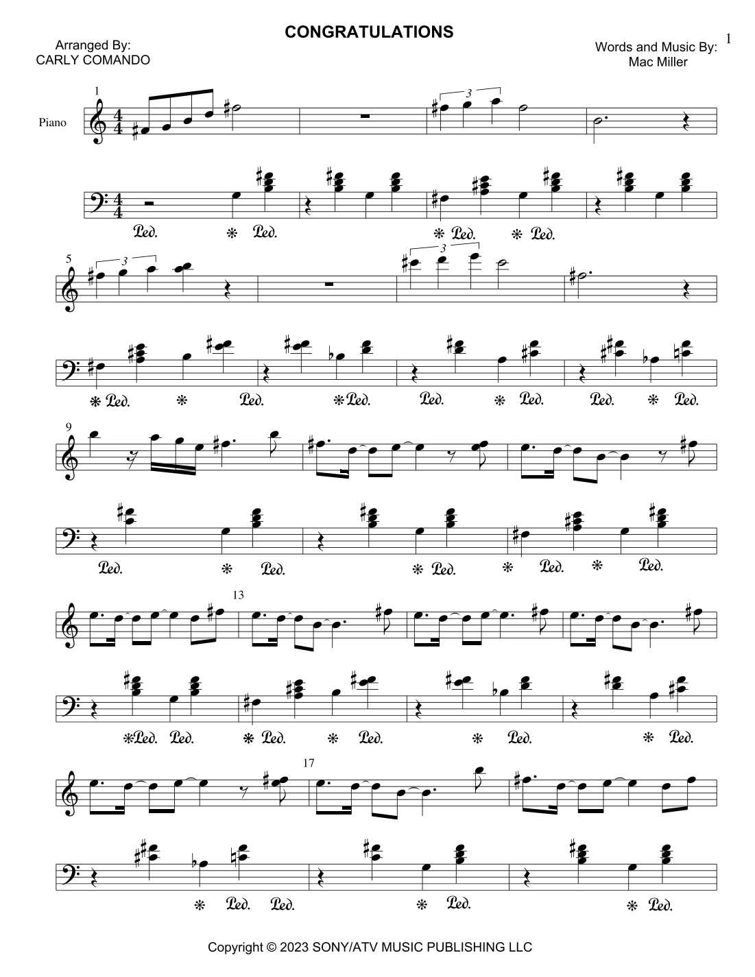 Congratulations arr Carly Comando By Mac Miller Sheet Music For Piano Solo At Sheet Music Direct