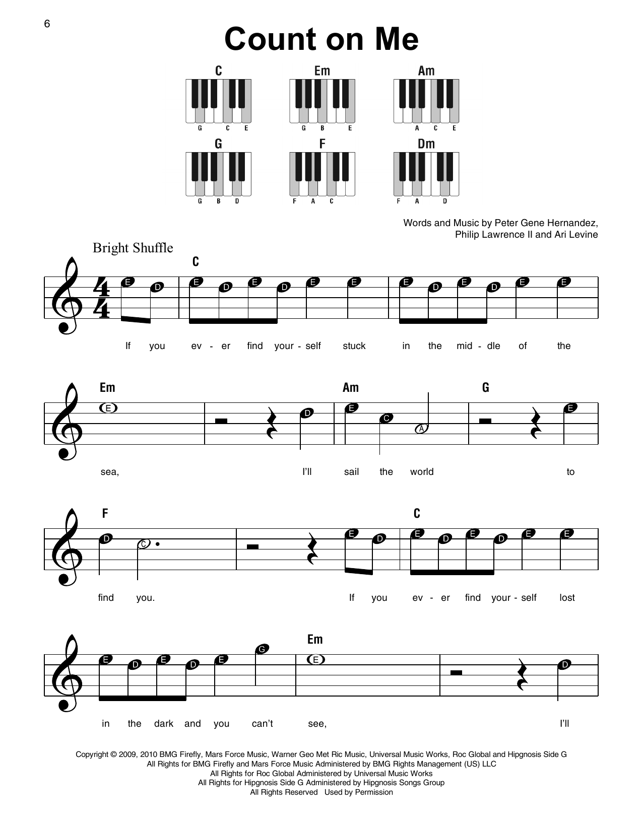 Count On Me By Bruno Mars Sheet Music For Super Easy Piano At Sheet Music Direct