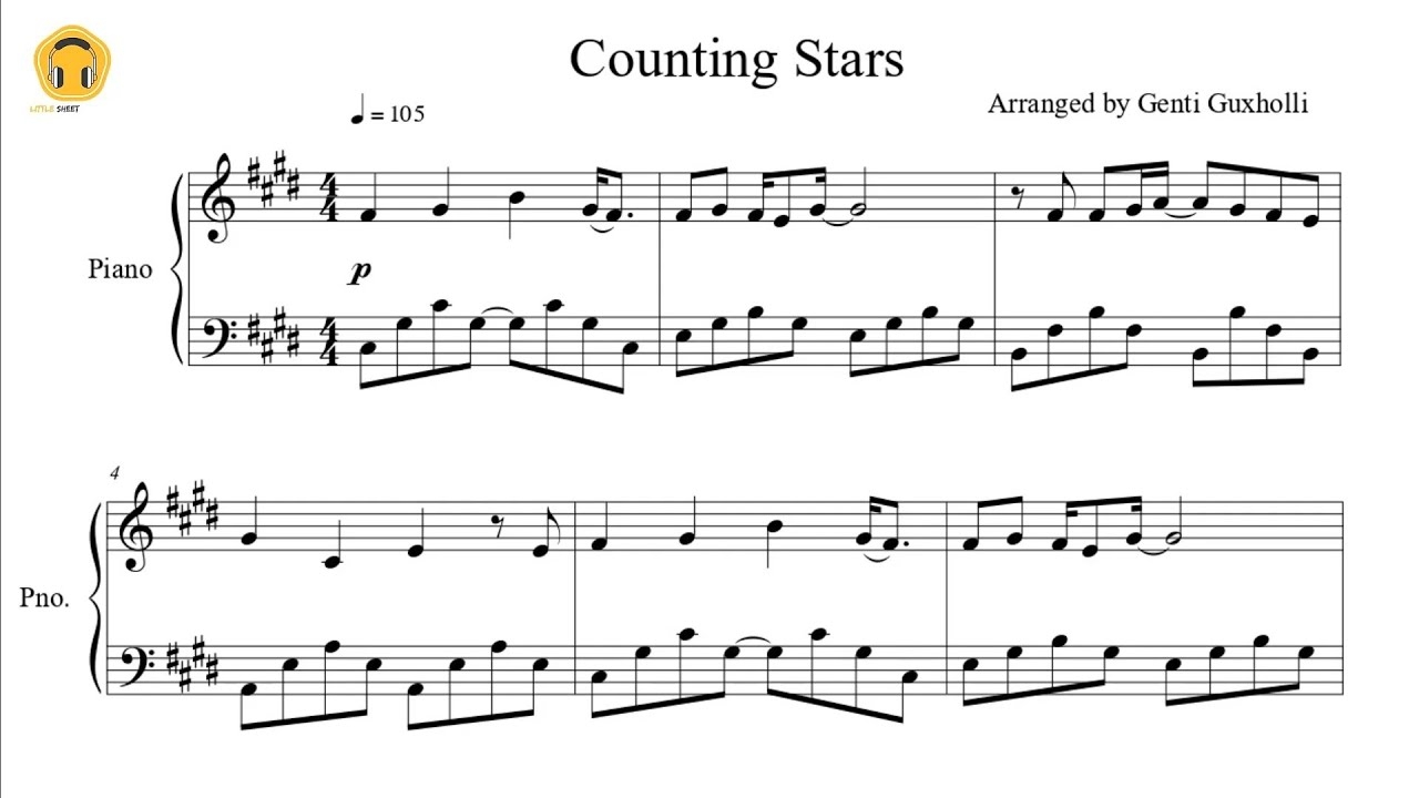 Counting Stars By OneRepublic Piano Solo Sheets YouTube