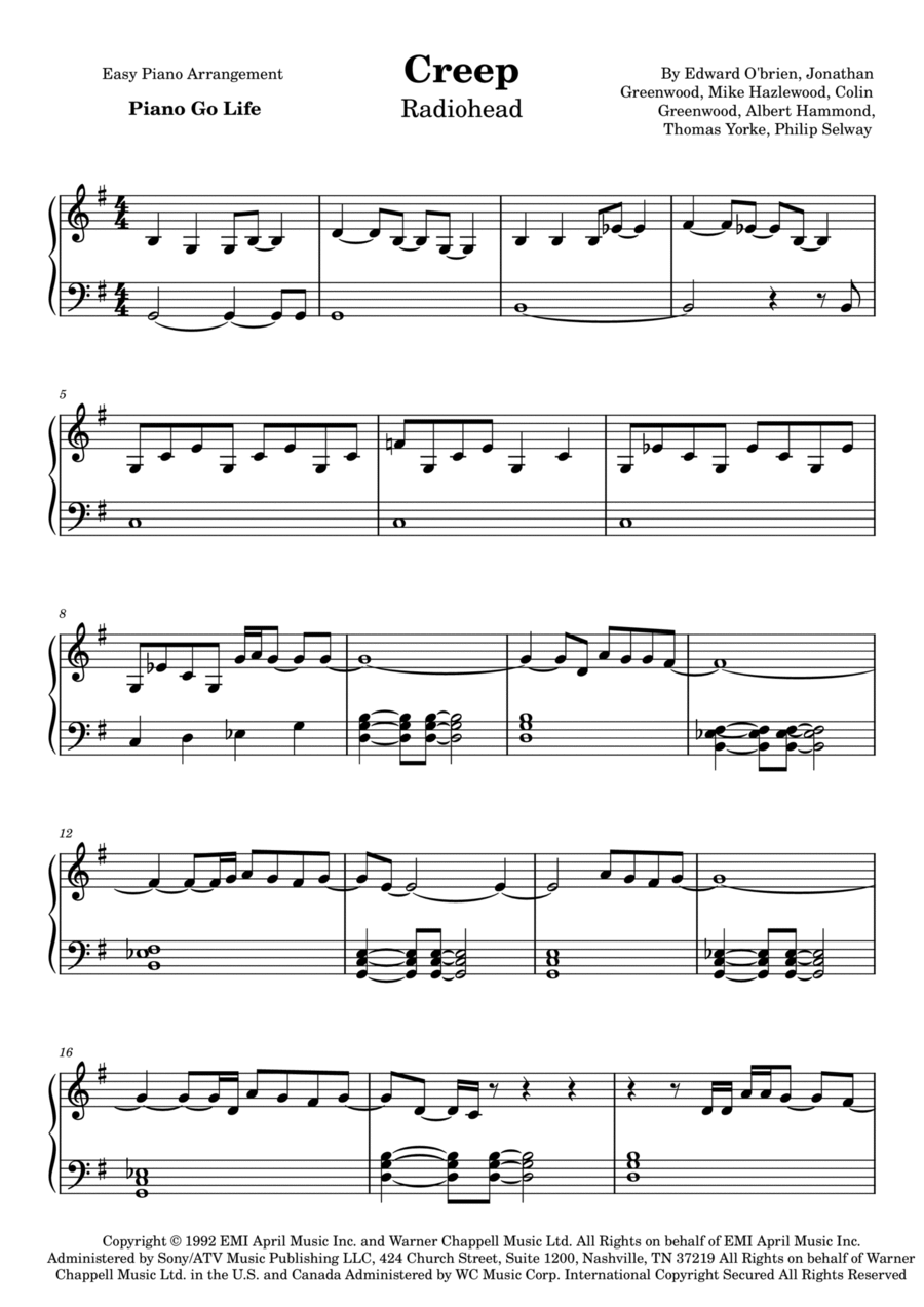Creep By Radiohead Easy Piano Digital Sheet Music Sheet Music Plus Creep By Radiohead Easy Piano Digital Sheet Music Sheet Music Plus