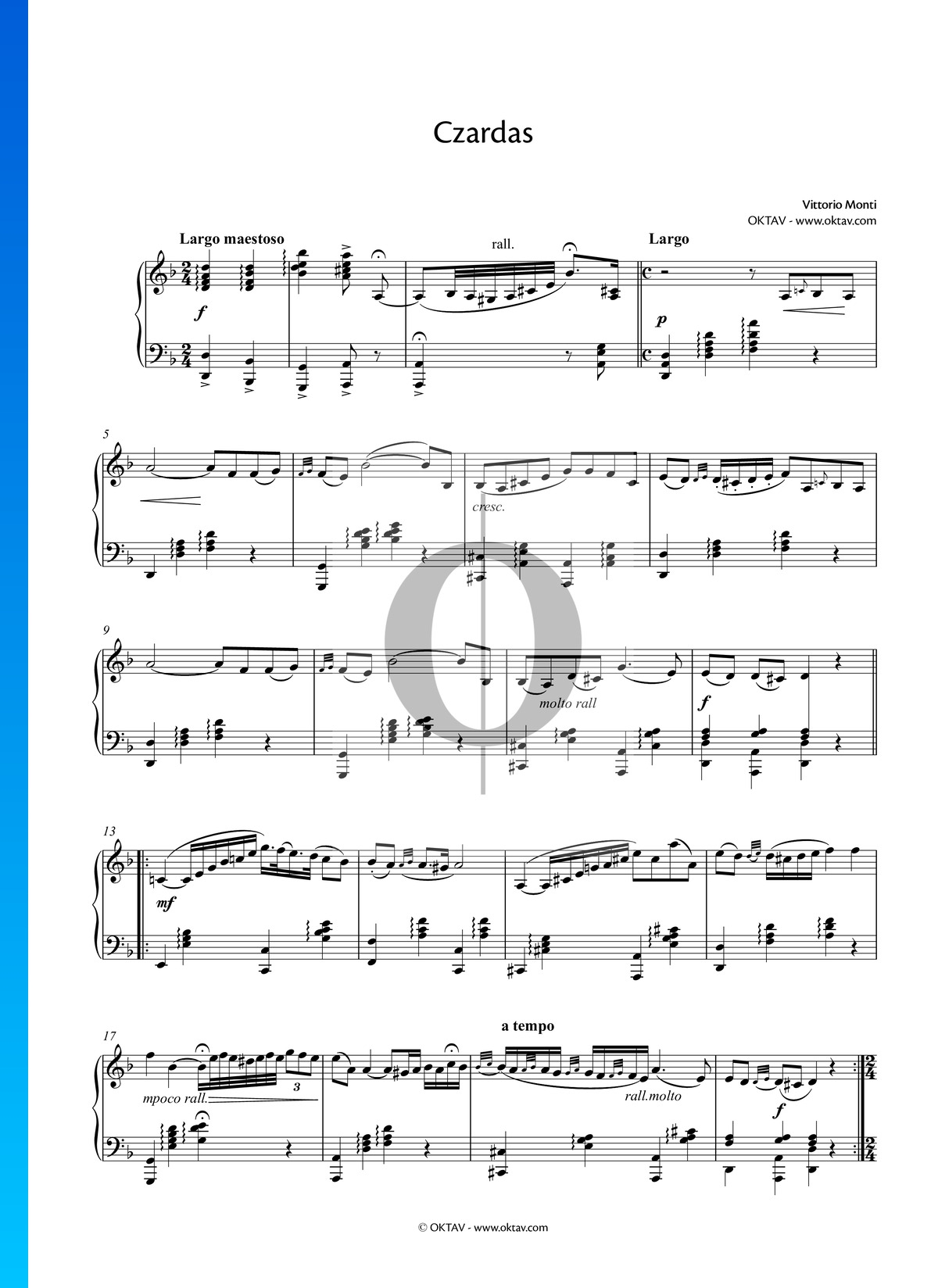 Czardas Vittorio Monti Piano Sheet Music OKTAV