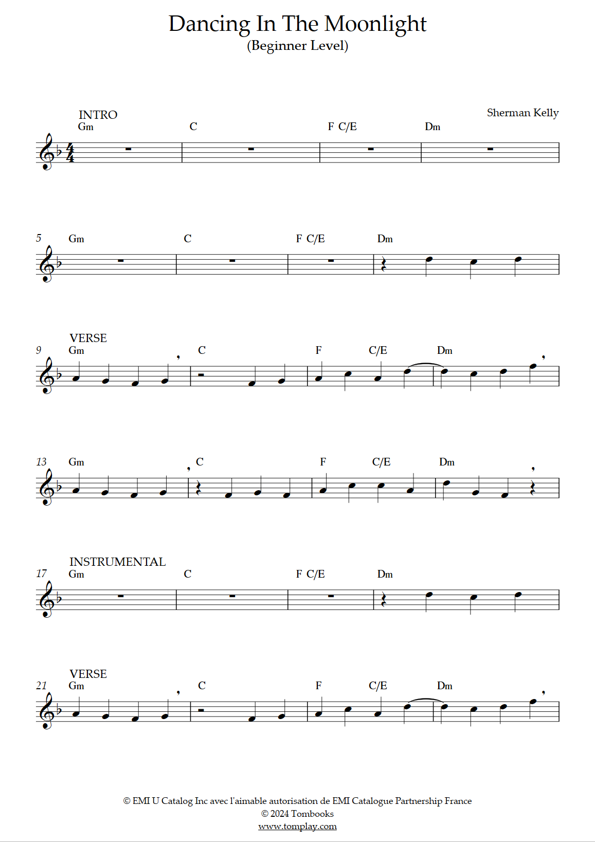 Dancing In The Moonlight Beginner Level Toploader Flute Sheet Music Dancing In The Moonlight Beginner Level Toploader Flute Sheet Music