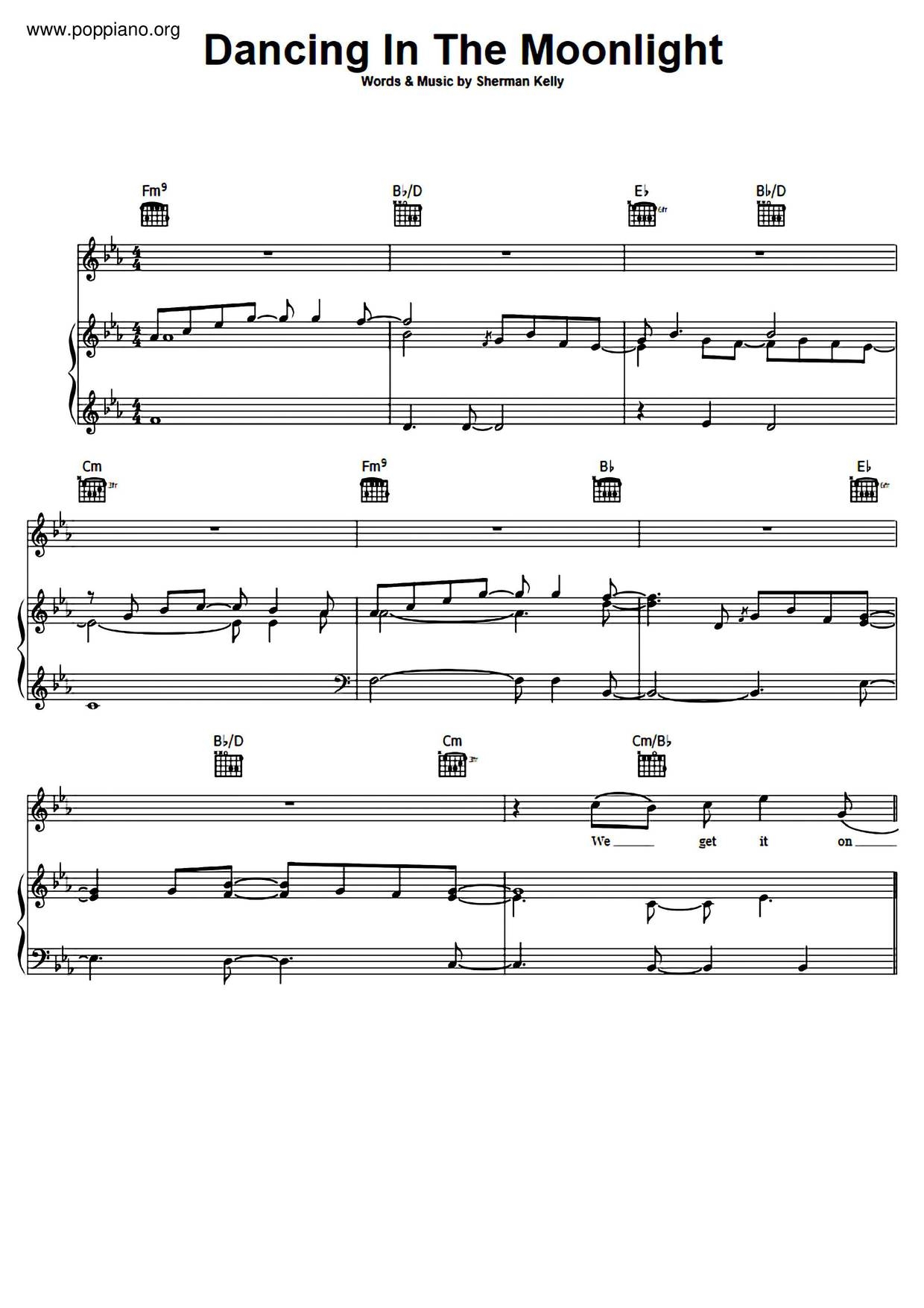 dancing in the moonlight piano sheet music dancing in the moonlight piano sheet music