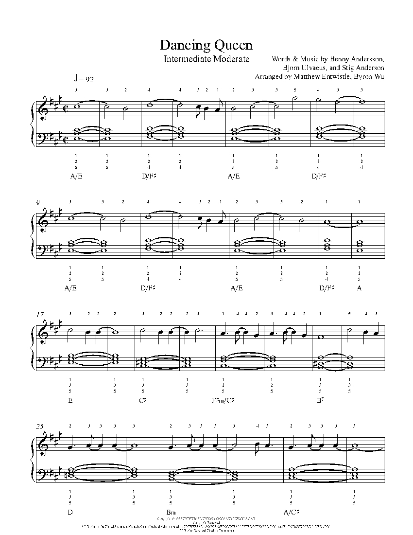 Dancing Queen By ABBA Sheet Music Lesson Intermediate Level