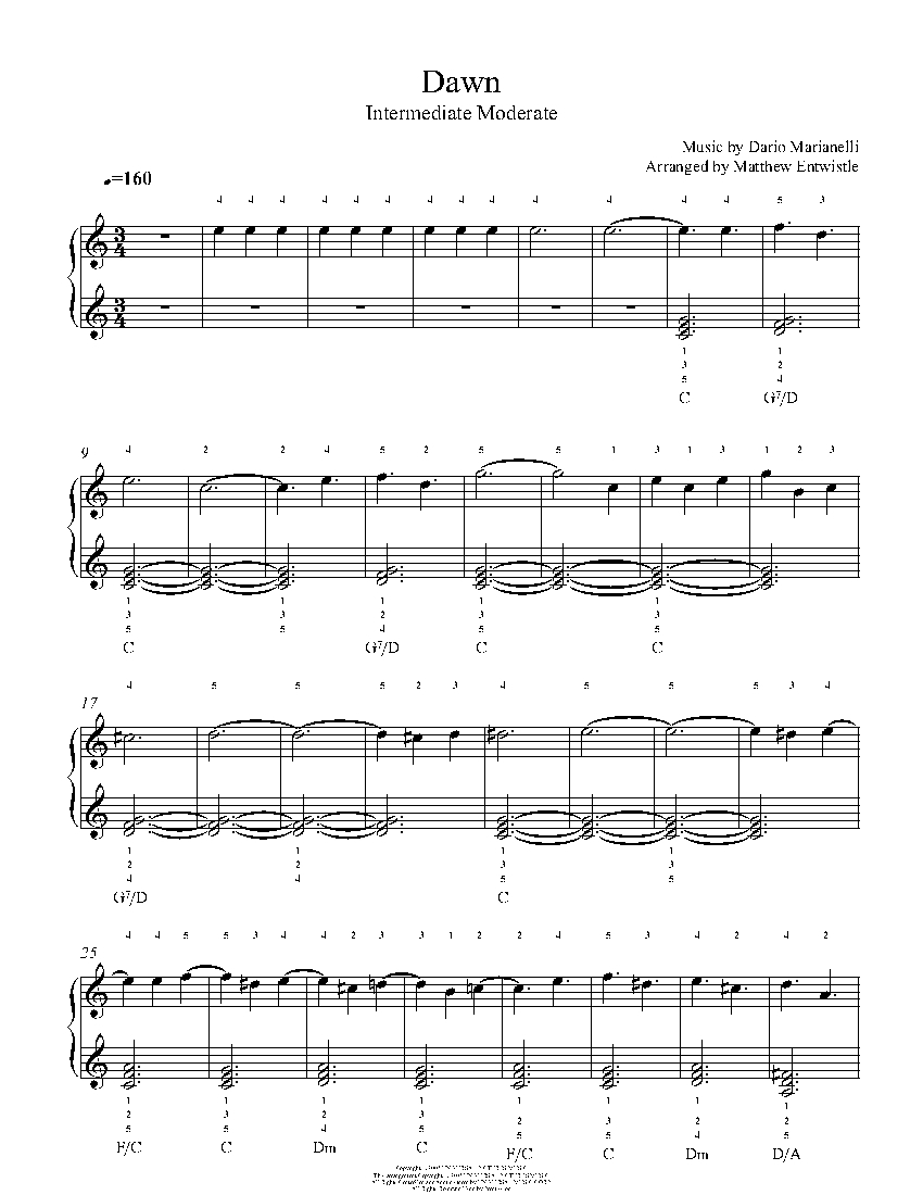 Dawn By Dario Marianelli Sheet Music Lesson Intermediate Level