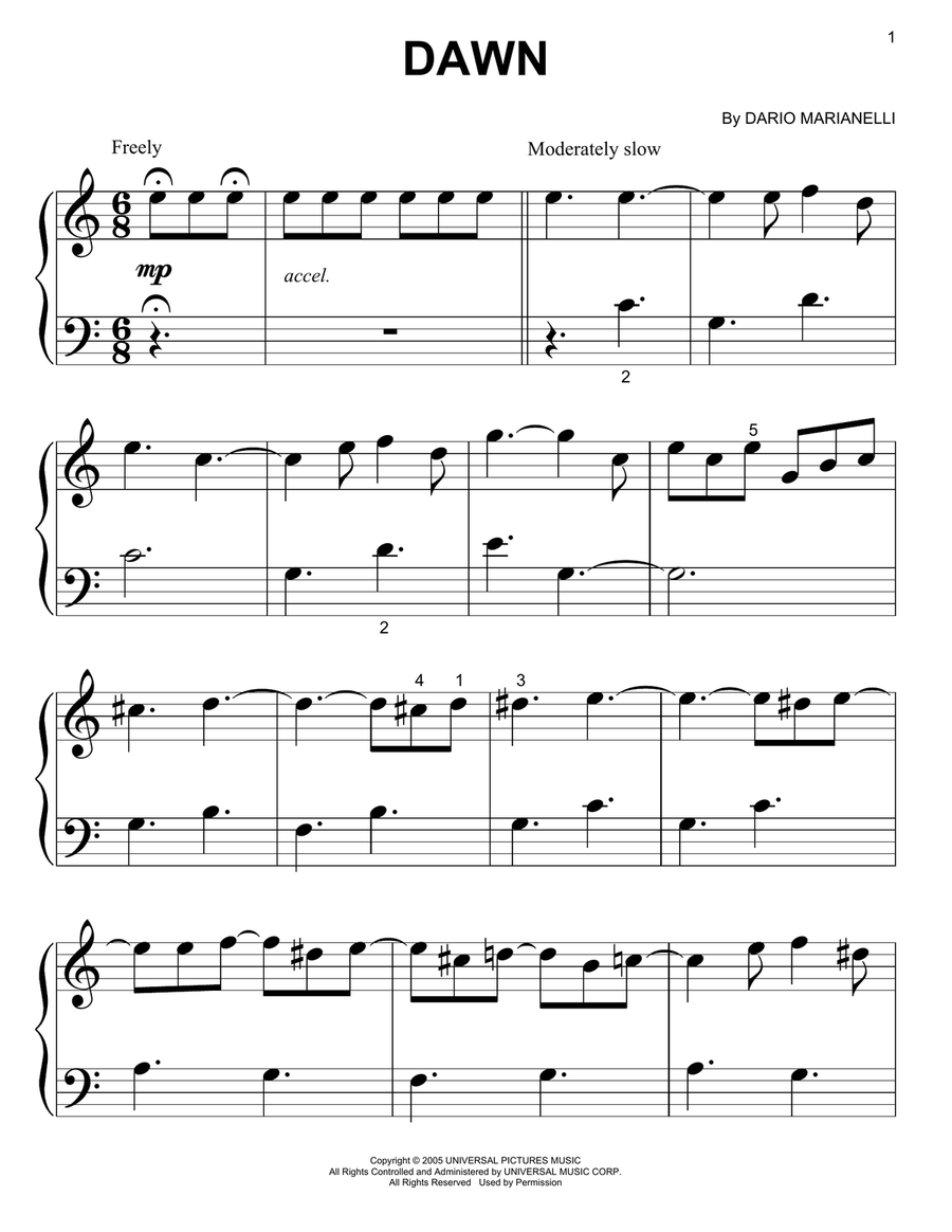 Dawn from Pride And Prejudice By Dario Marianelli Easy Piano Digital Sheet Music Sheet Music Plus