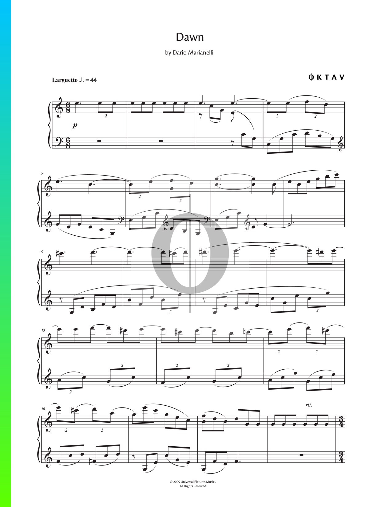 dawn piano sheet music