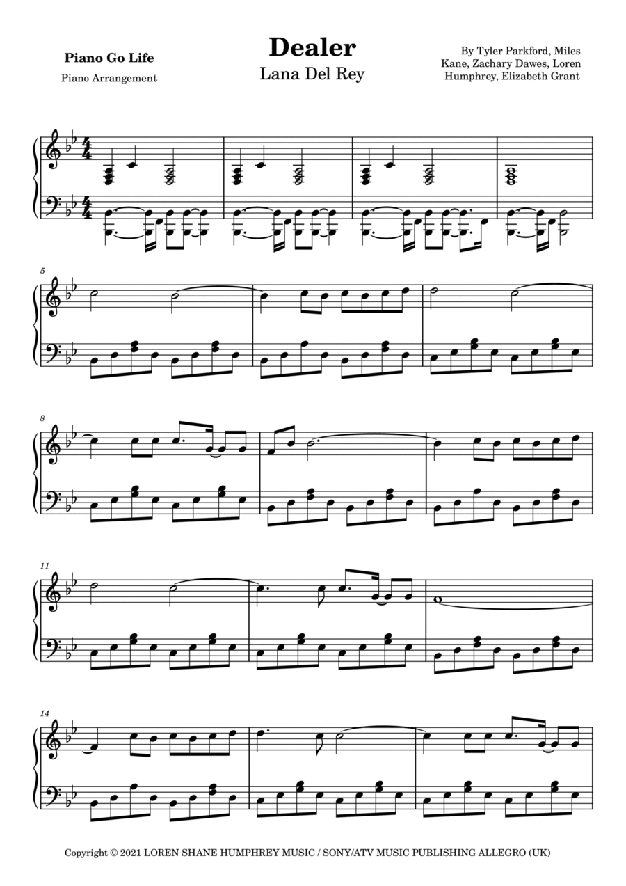 Dealer By Lana Del Rey Piano Solo Digital Sheet Music Sheet Music Plus