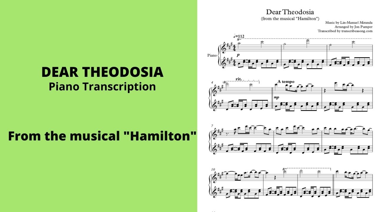 dear theodosia piano sheet music dear theodosia piano sheet music