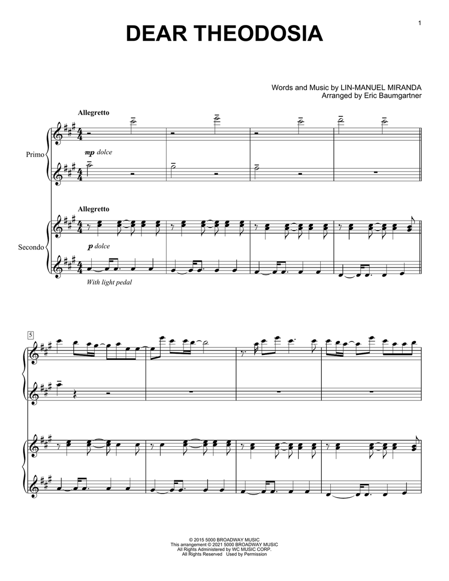 Dear Theodosia Sheet Dear Theodosia from Hamilton Eric Baumgartner By Eric Dear Theodosia Sheet Dear Theodosia from Hamilton Eric Baumgartner By Eric