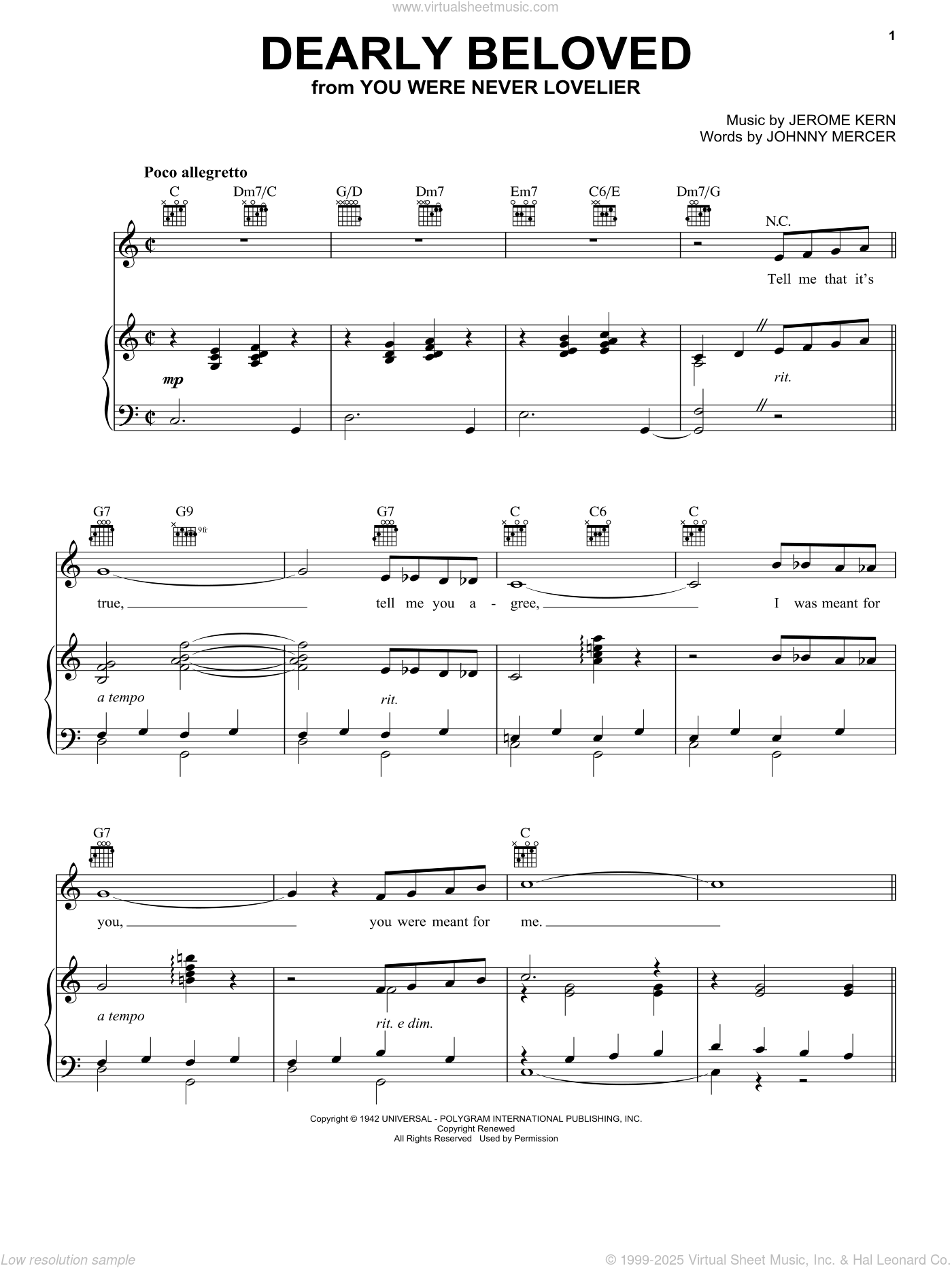 Dearly Beloved Sheet Music For Voice Piano Or Guitar PDF 