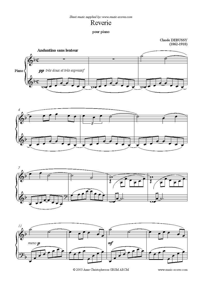 Debussy Reverie Piano Classical Sheet Music Debussy Reverie Piano Classical Sheet Music