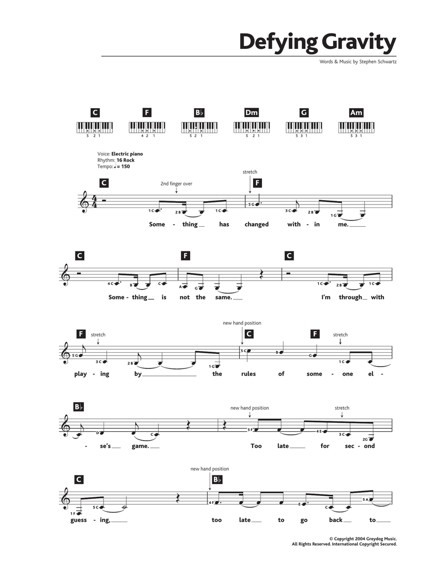 wicked defying gravity piano sheet music