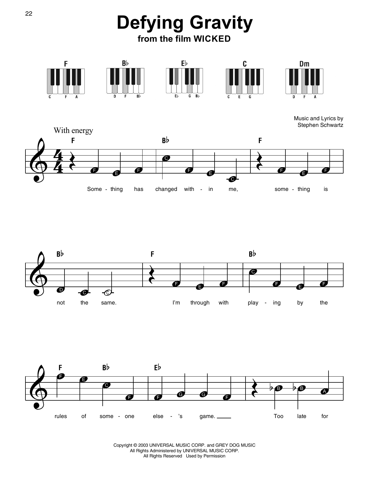 Defying Gravity from Wicked By Stephen Schwartz Sheet Music For Super Easy Piano At Sheet Music Direct