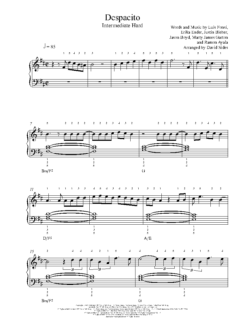 Despacito By Luis Fonsi Daddy Yankee Justin Bieber Sheet Music Lesson Intermediate Level