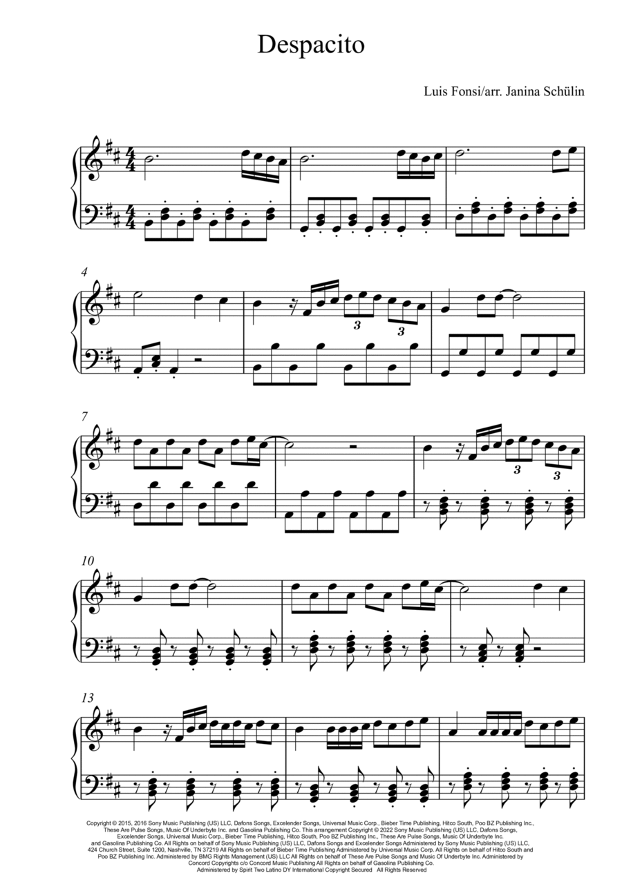 despacito sheet music piano
