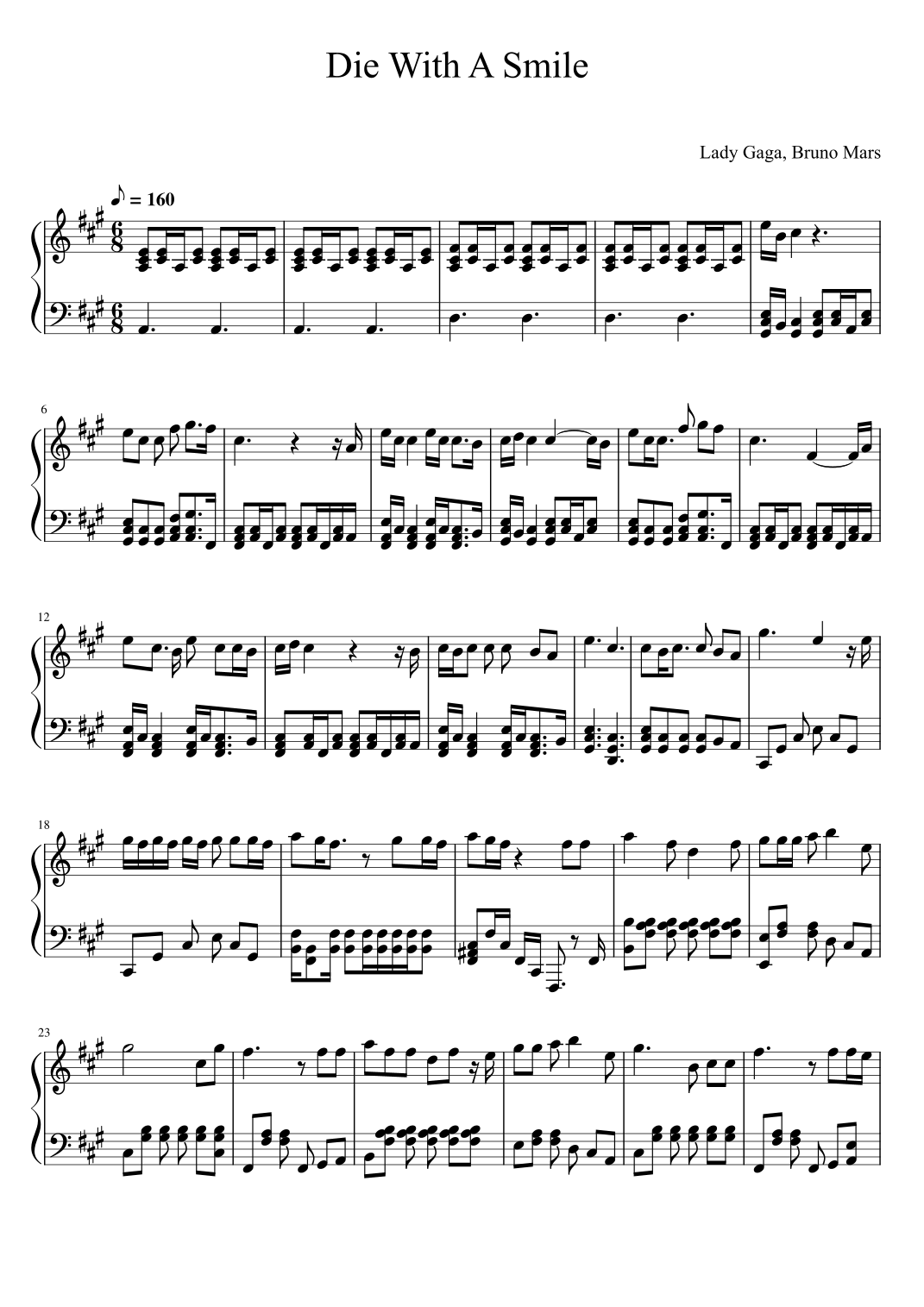 Die With A Smile arr LaLa Music By Bruno Mars And Lady Gaga Sheet Music For Piano Solo At Sheet Music Direct Die With A Smile arr LaLa Music By Bruno Mars And Lady Gaga Sheet Music For Piano Solo At Sheet Music Direct