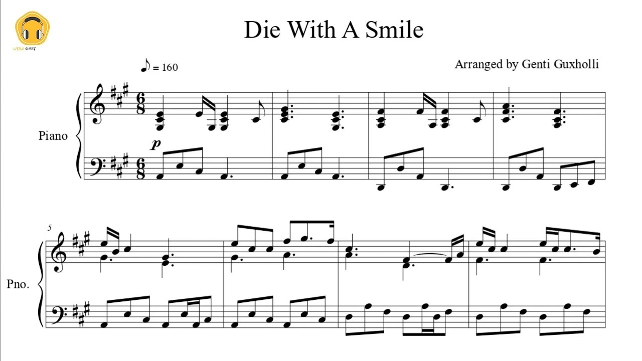 Die With A Smile By Lady Gaga Bruno Mars Piano Solo Sheets YouTube Die With A Smile By Lady Gaga Bruno Mars Piano Solo Sheets YouTube