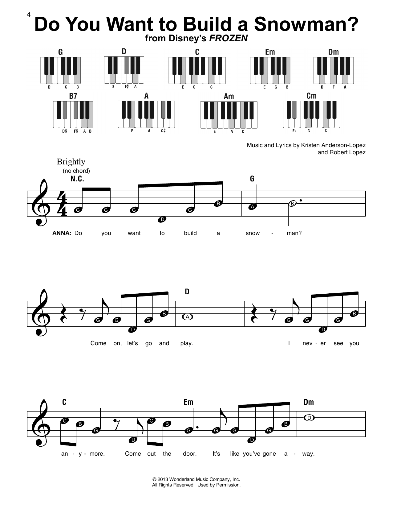 Do You Want To Build A Snowman from Frozen By Kristen Bell Agatha Lee Monn Katie Lopez Sheet Music For Super Easy Piano At Sheet Music Direct
