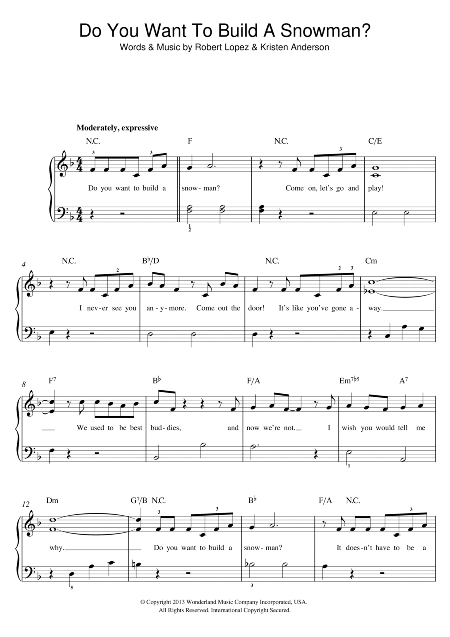 Do You Want To Build A Snowman from Frozen By Kristen Bell Easy Piano Digital Sheet Music Sheet Music Plus