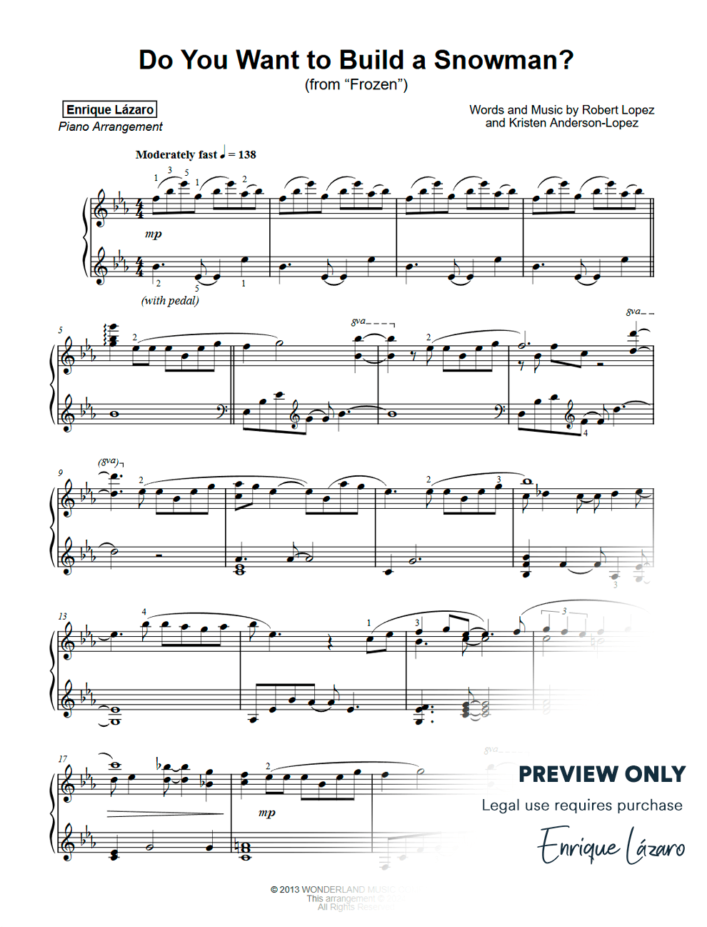 Do You Want To Build A Snowman From Frozen Piano Sheet Music Enrique L zaro Pianist Arranger Official Website