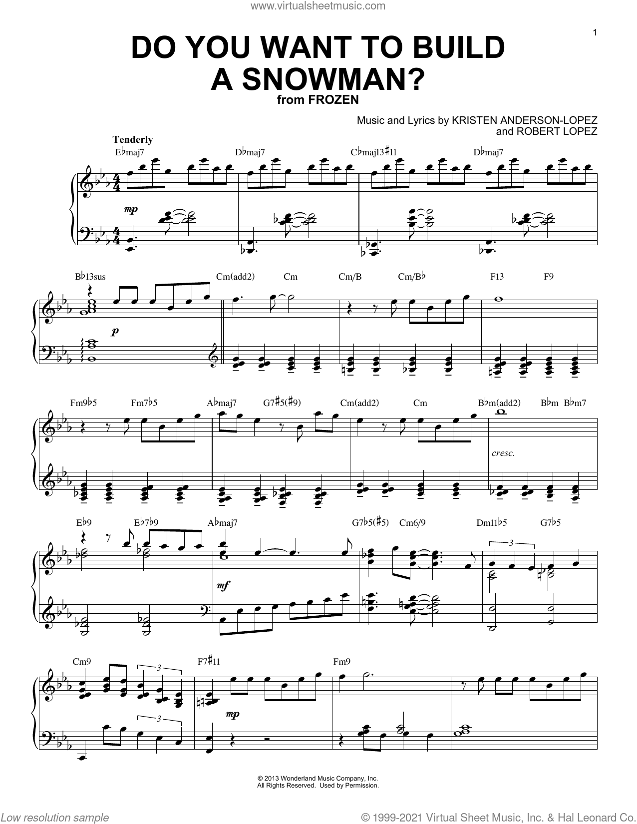 Do You Want To Build A Snowman Jazz Version from Frozen arr Brent Edstrom Sheet Music For Piano Solo