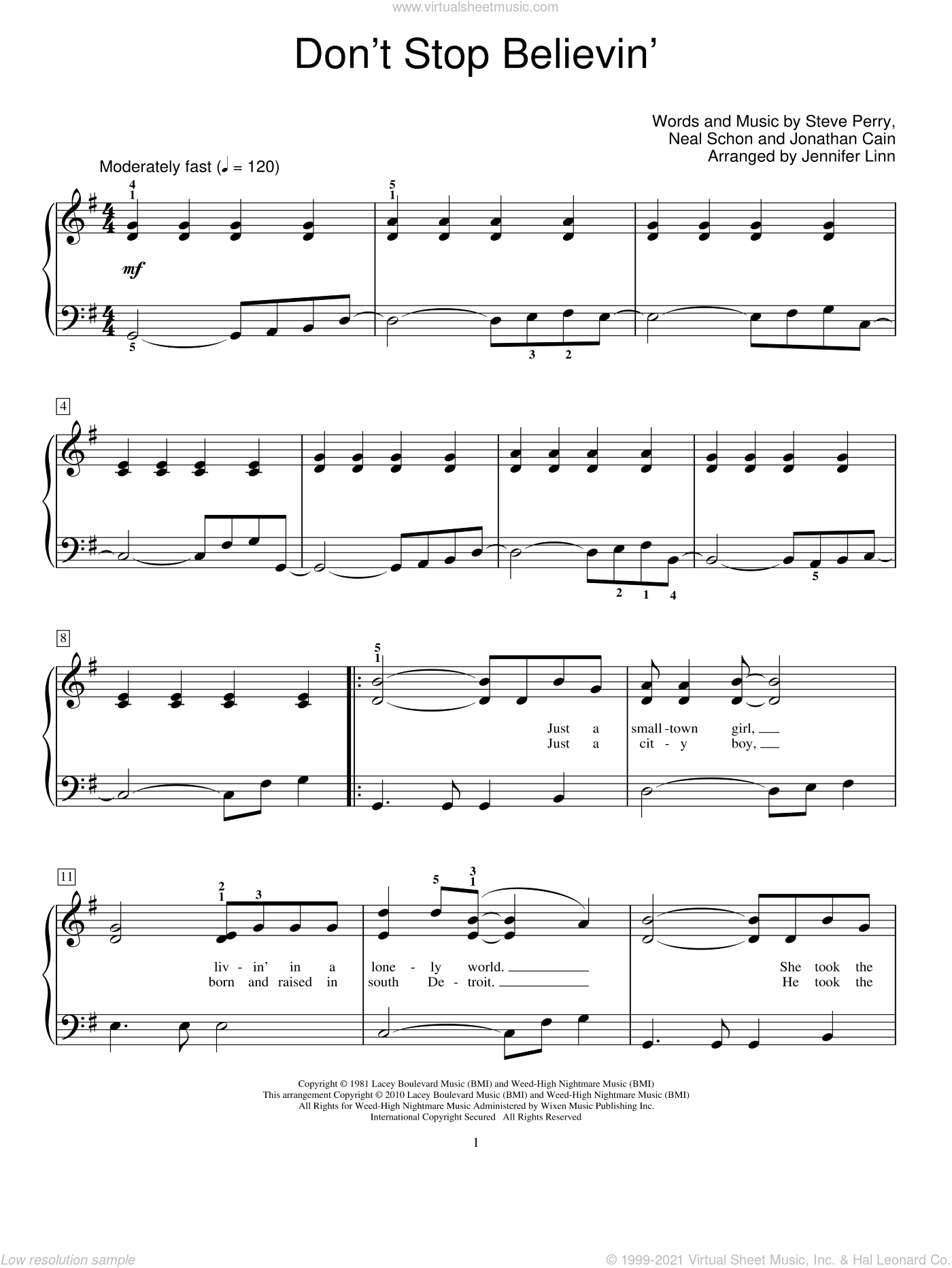 Don t Stop Believin arr Jennifer Linn Sheet Music beginner For Piano Solo elementary Don t Stop Believin arr Jennifer Linn Sheet Music beginner For Piano Solo elementary