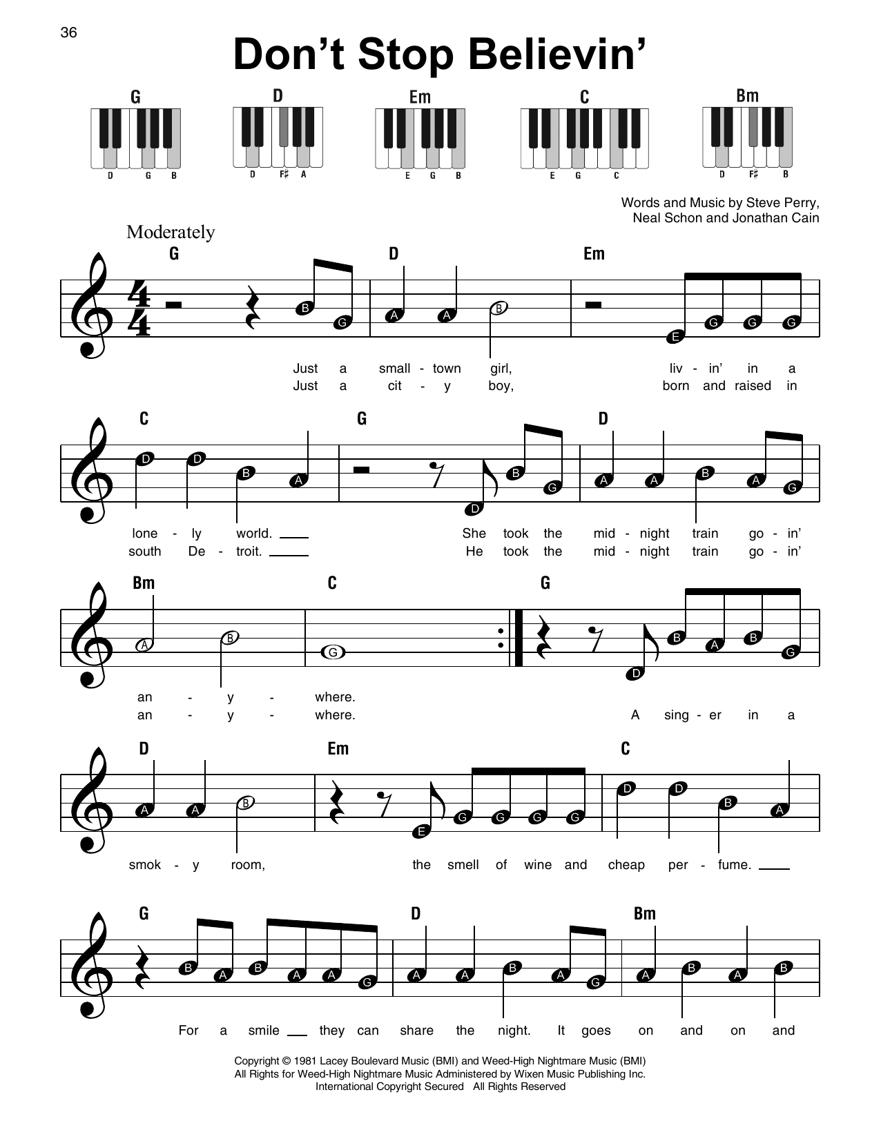 Don t Stop Believin By Journey Sheet Music For Super Easy Piano At Sheet Music Direct