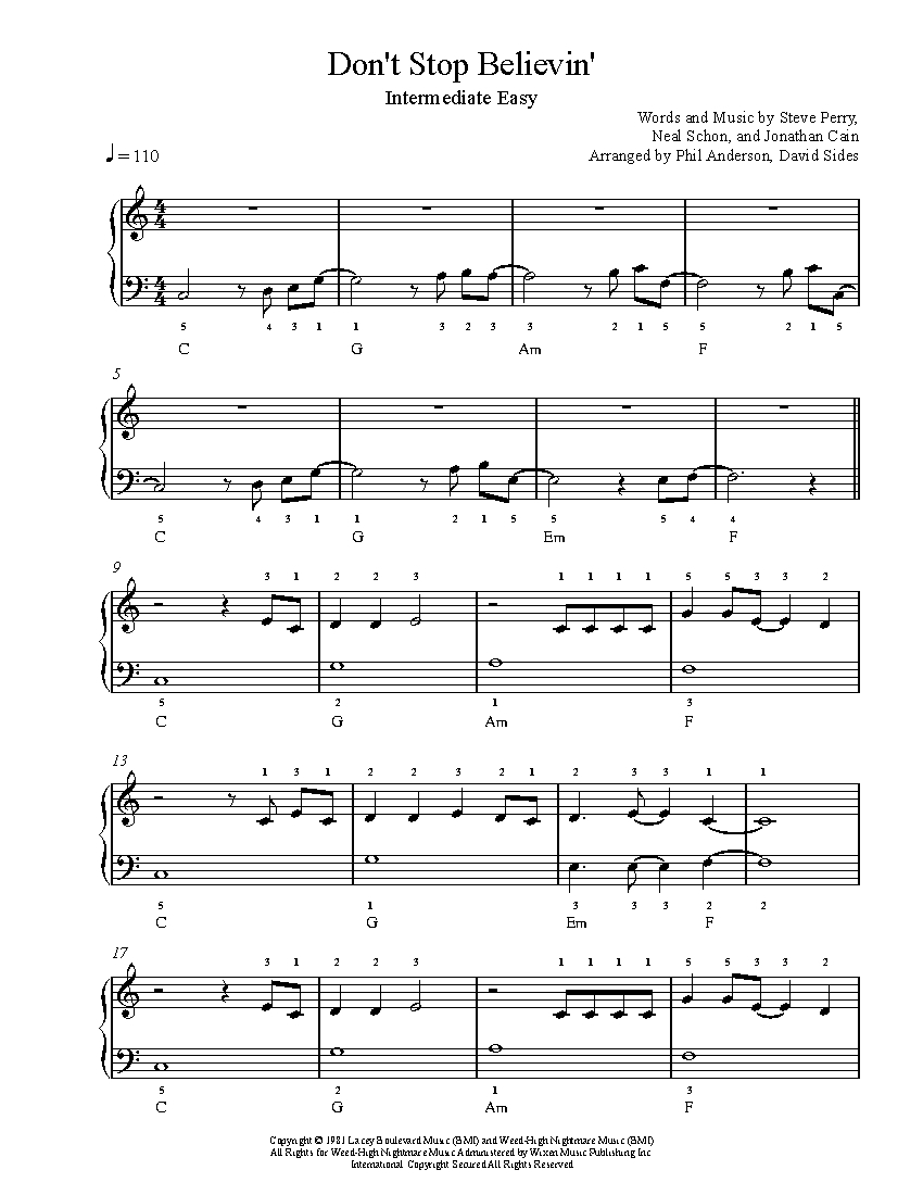 dont stop believing piano sheet music